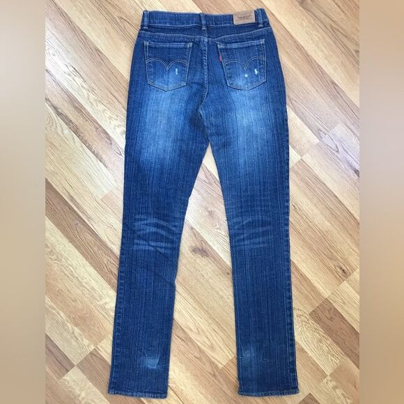 LEVI’S Girls Skinny Jeans Slim Fit Dark Wash Distressed Size 16 Slim - Picture 2 of 13